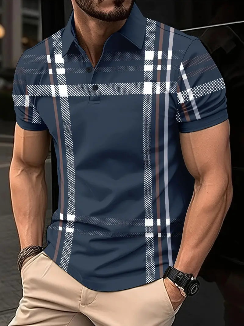 Camisa Polo para Hombre con Estilo Cuadrados - Ajuste Slim y Manga Corta para un Look Casual y Clásico