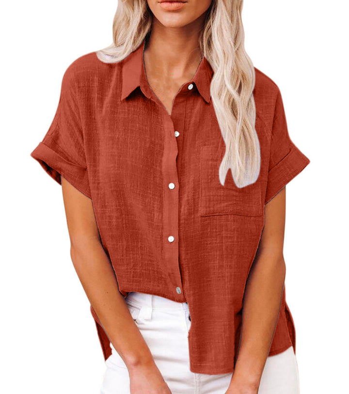Yara - Camicetta da donna in cotone e lino, elegante e ariosa, per un look fresco, alla moda e confortevole