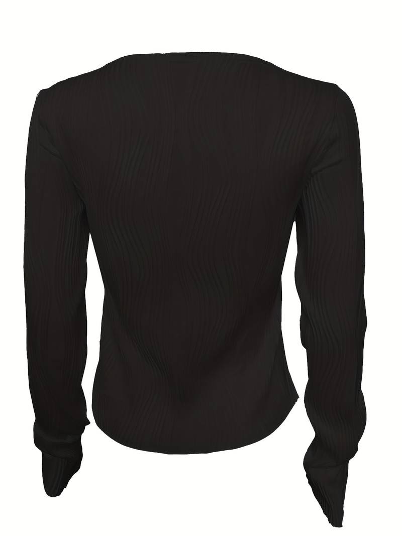 Elegante felpa regolabile da donna con un sorprendente motivo a texture 3D, collo alto e polsini lunghi elasticizzati