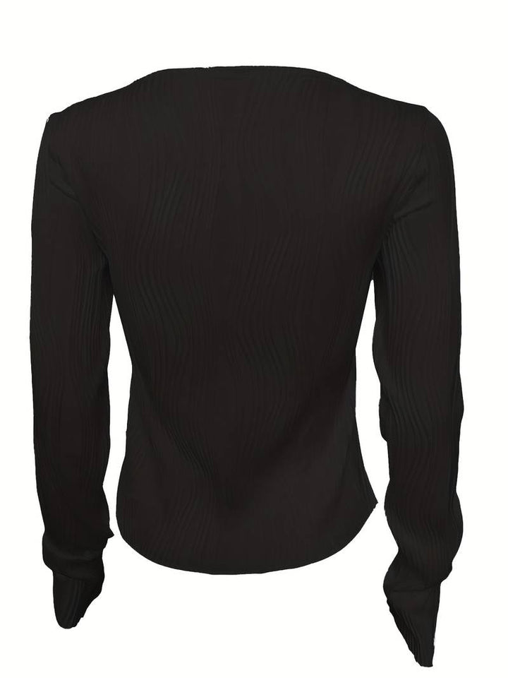 Elegante felpa regolabile da donna con un sorprendente motivo a texture 3D, collo alto e polsini lunghi elasticizzati