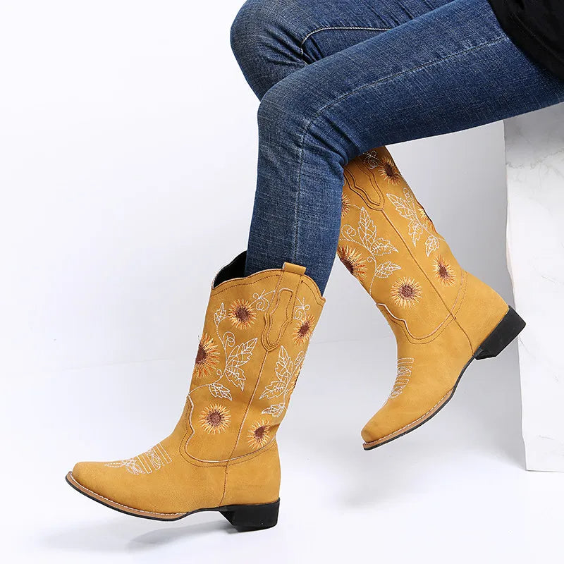 Ximena - Eleganti stivali da equitazione ricamati con tacco basso e confortevole