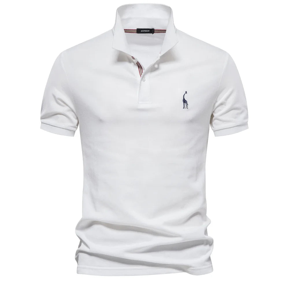 Caleb - Elegante polo in cotone con ricamo di cervi per uno stile unico