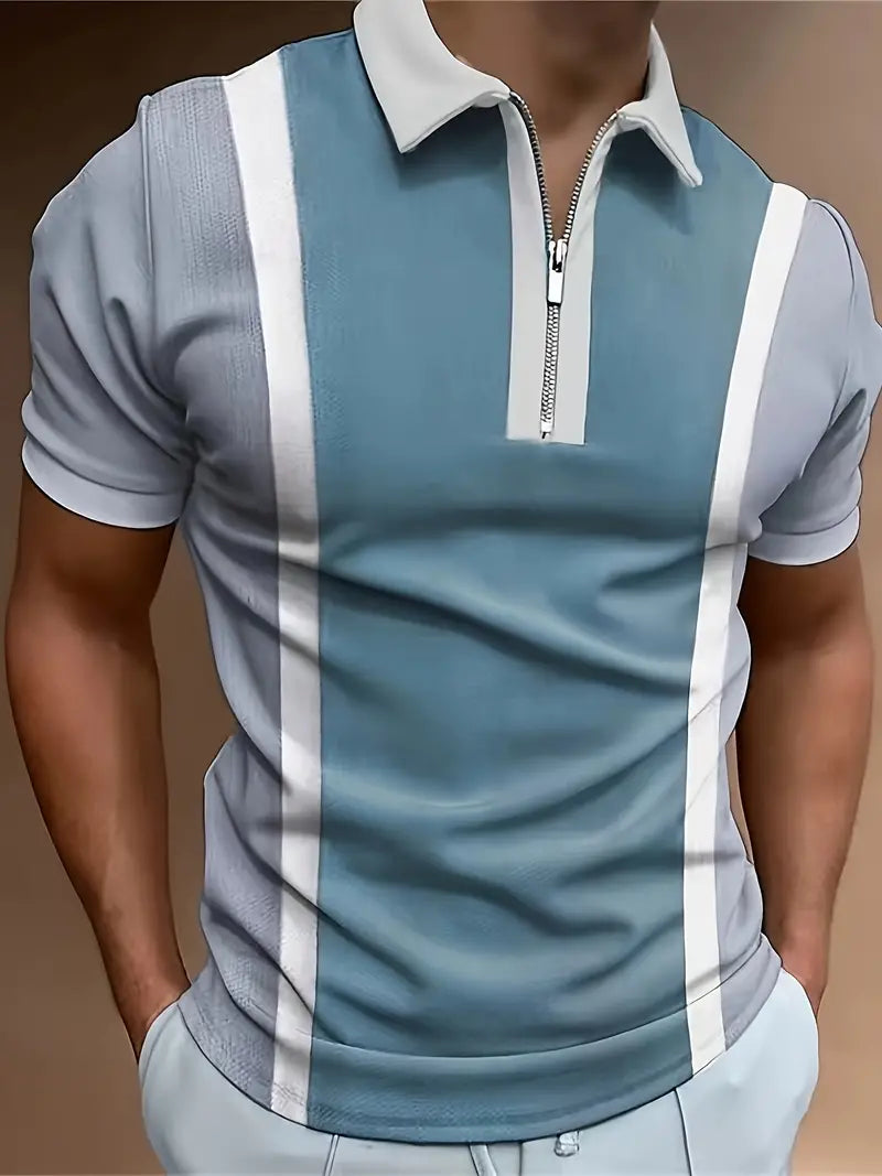 Elegante polo da uomo - Vestibilità sartoriale e zip a contrasto - Maniche corte