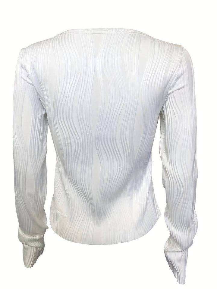 Elegante felpa regolabile da donna con un sorprendente motivo a texture 3D, collo alto e polsini lunghi elasticizzati