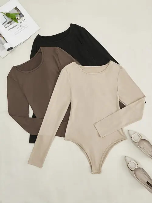 Norella - set di 3 eleganti body a maniche lunghe da donna per un look elegante e confortevole