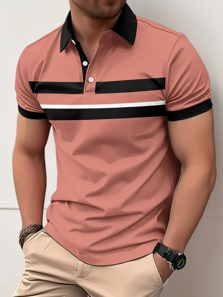 Polo pour homme à coupe régulière avec col et poignets contrastés et élégant design rayé sur la poitrine