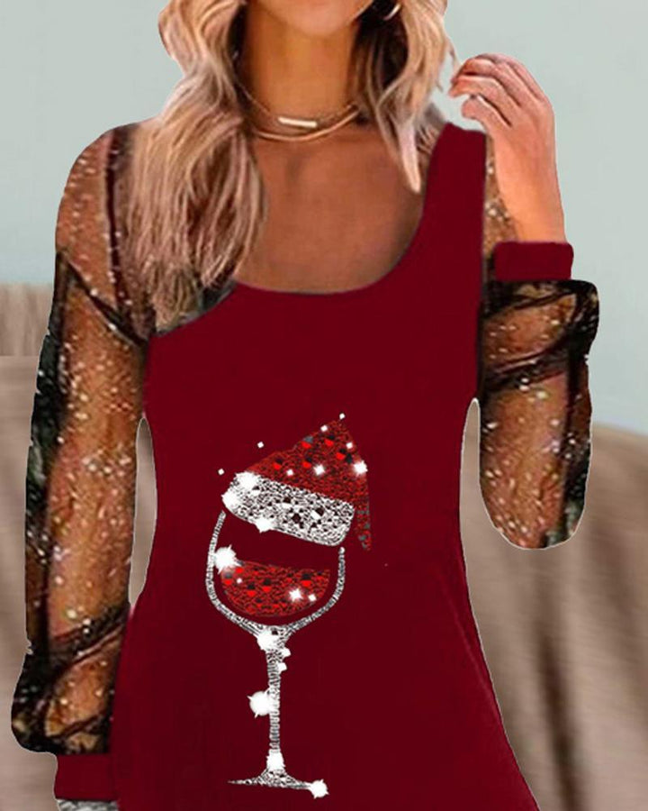 Abito elegante da donna con stampa a bicchieri di vino - aggiunge eleganza e raffinatezza al vostro look