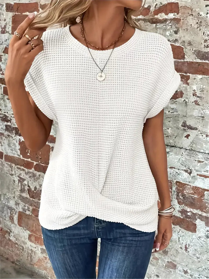 Top da donna in maglia con motivo waffle - vestibilità comoda e ampia, scollo rotondo e stile casual rilassato