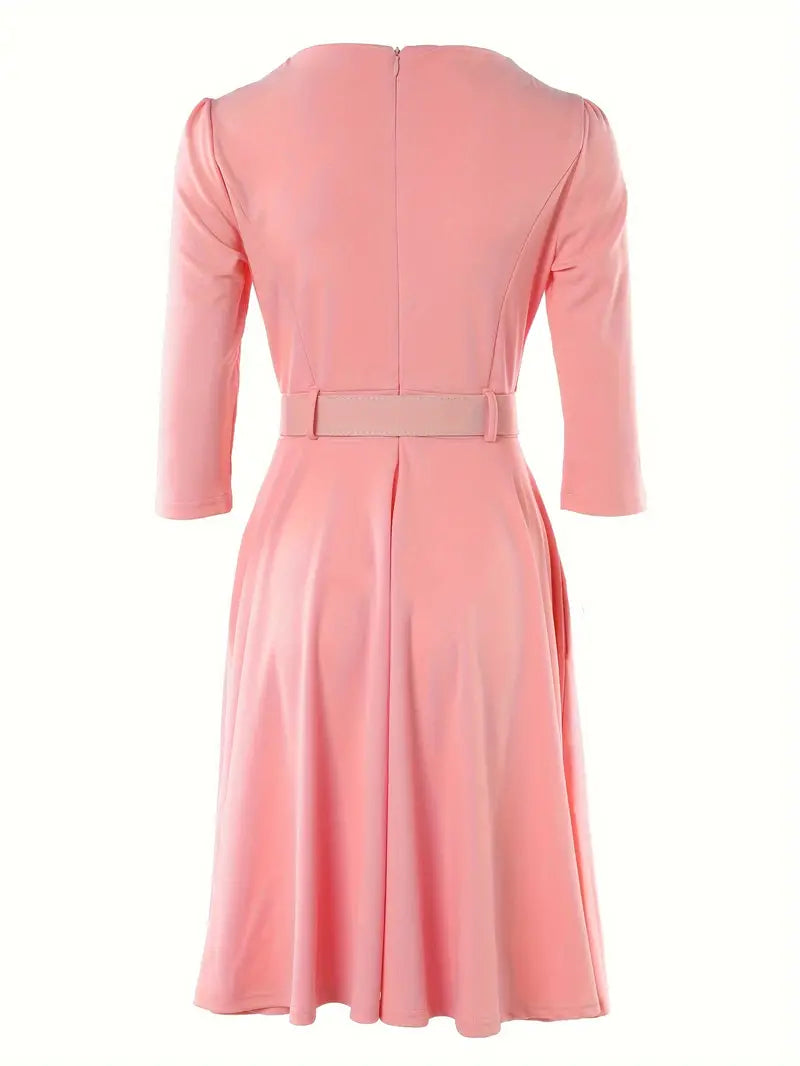 Elegante vestaglia da donna con polsini a tre pezzi, chiusura a zip, taglio aderente, lunghezza al ginocchio e tasche eleganti