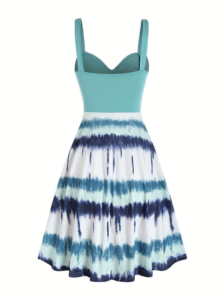 Elegante e comoda vestaglia da donna con motivo tie-dye alla moda, elegante scollatura a V e finti bottoni di gusto.