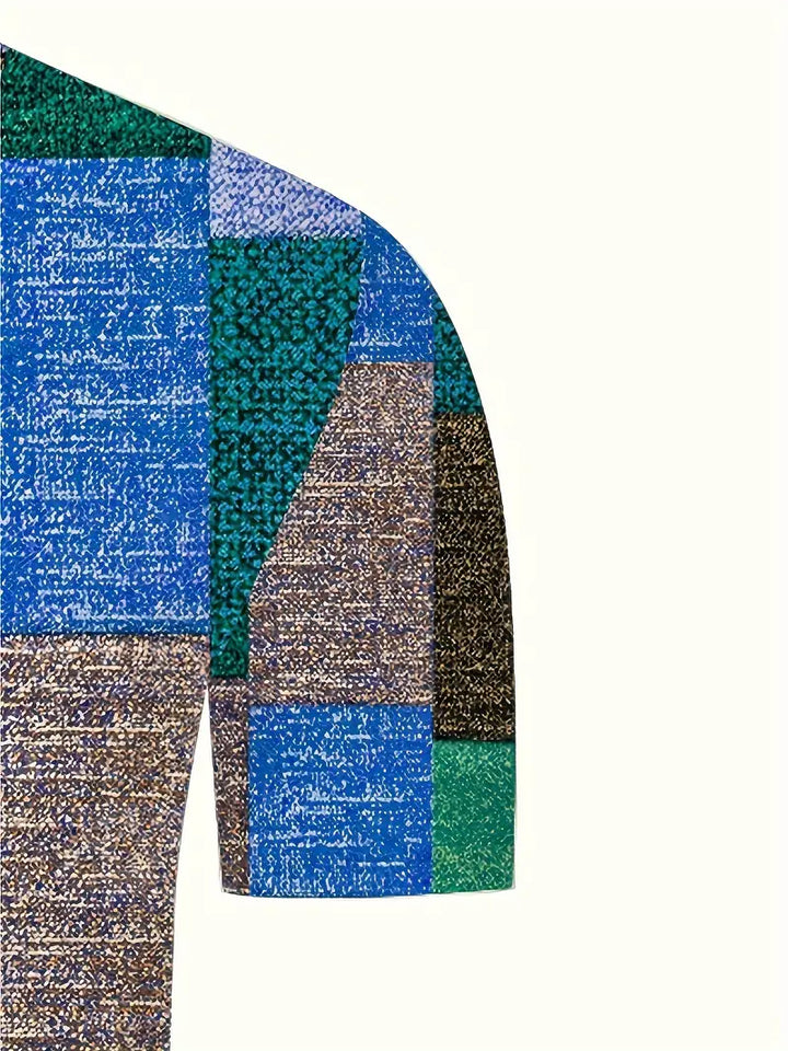 Polo elegante da uomo con un esclusivo motivo patchwork - manica corta e abbigliamento arioso per tutti i giorni