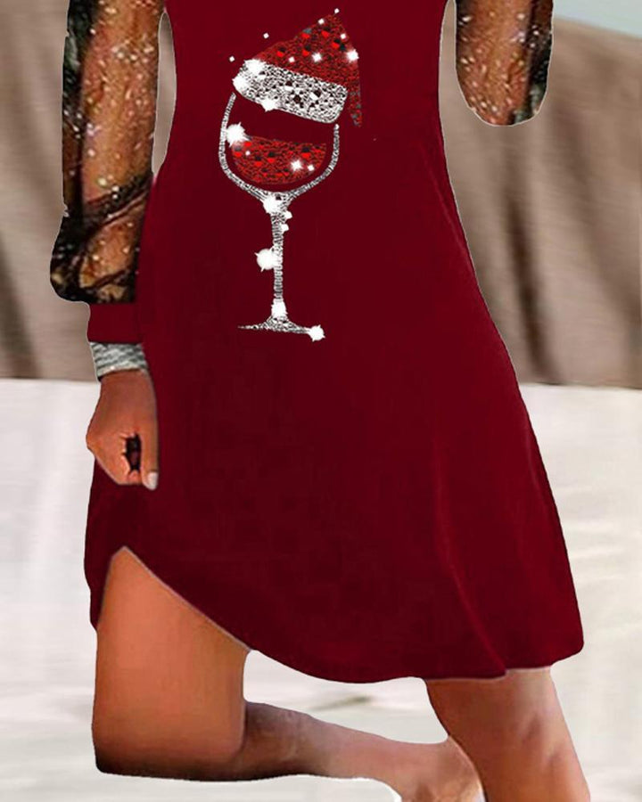 Abito elegante da donna con stampa a bicchieri di vino - aggiunge eleganza e raffinatezza al vostro look