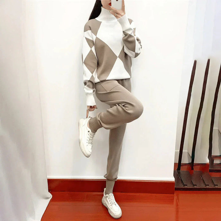 Elegante zaino da donna in tweed con elegante tracolla dorata
