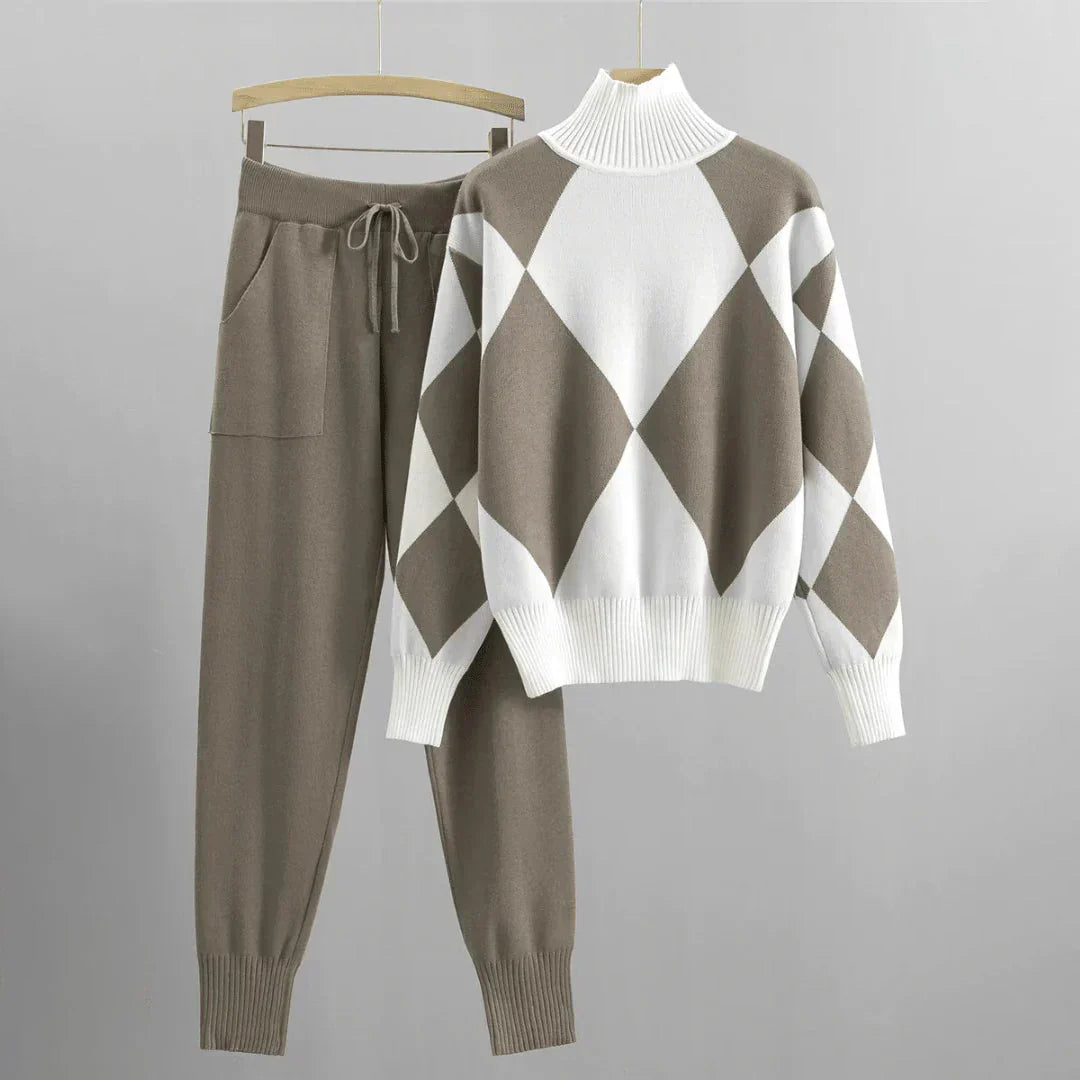 Elegante zaino da donna in tweed con elegante tracolla dorata