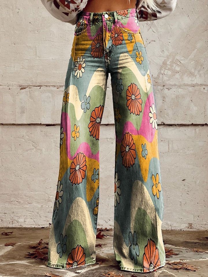 Eleganti pantaloni in denim a gamba larga in vintage sfumato per un look unico