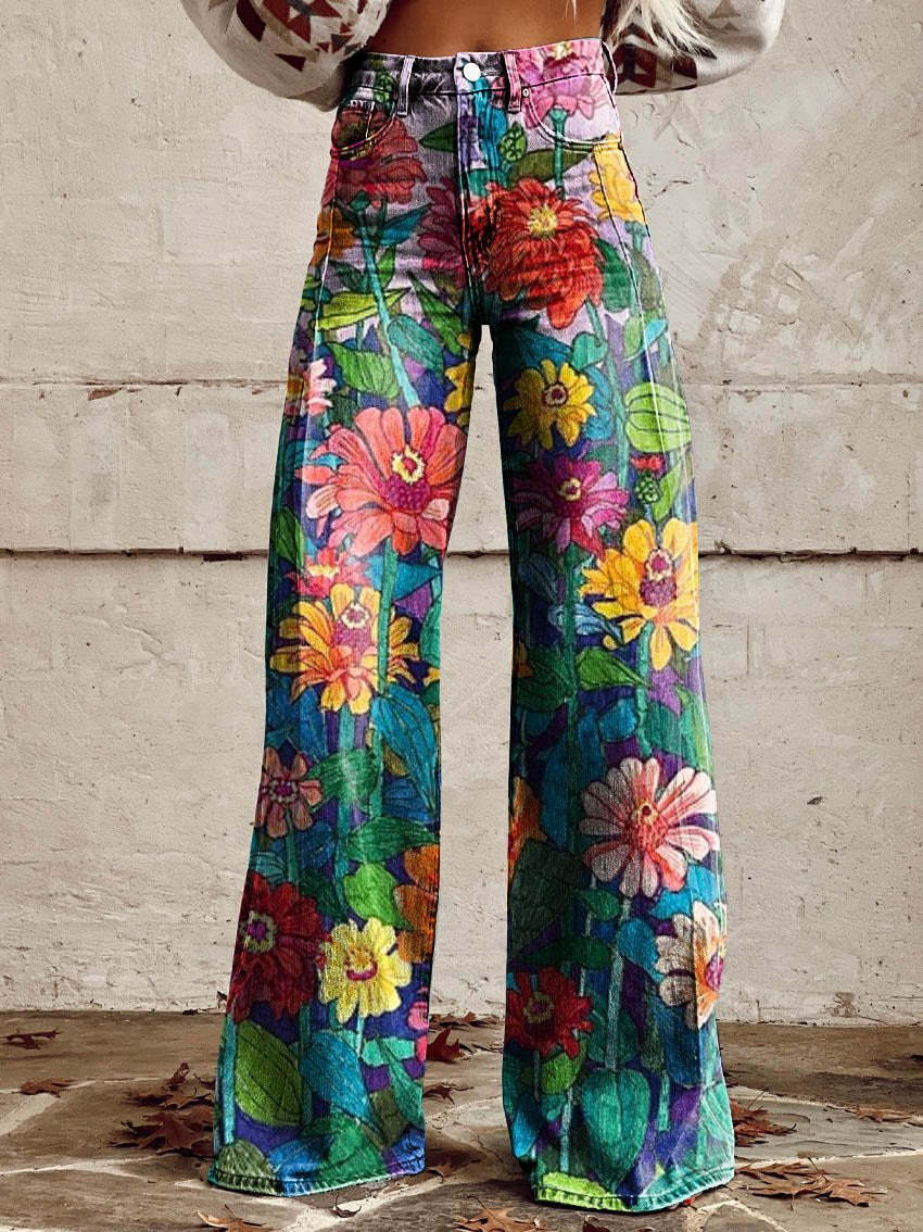 Eleganti pantaloni in denim a gamba larga in vintage sfumato per un look unico