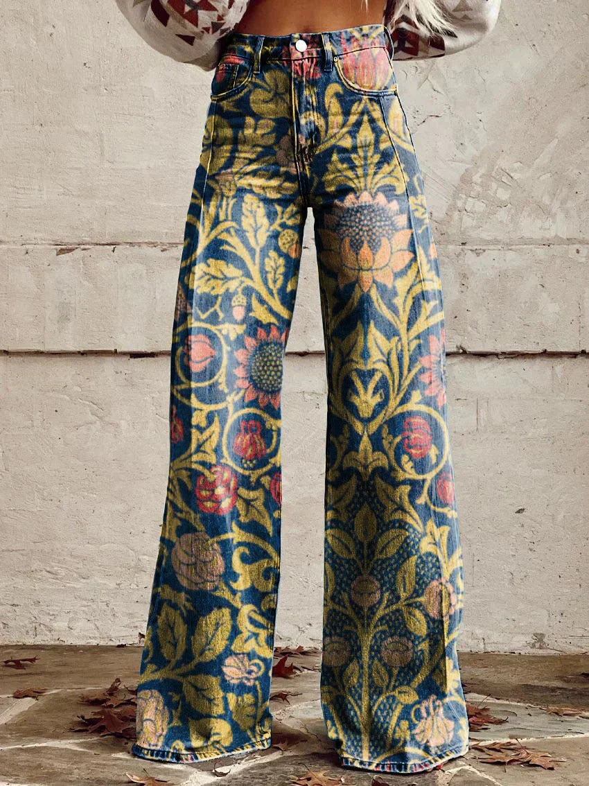 Eleganti pantaloni in denim a gamba larga in vintage sfumato per un look unico