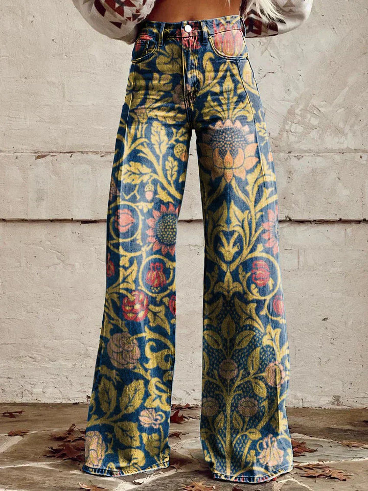 Eleganti pantaloni in denim a gamba larga in vintage sfumato per un look unico