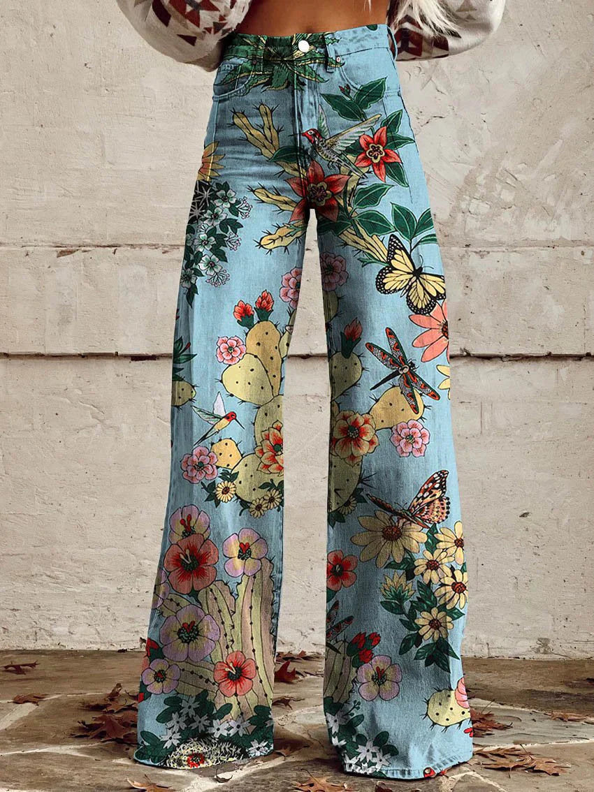 Eleganti pantaloni in denim a gamba larga in vintage sfumato per un look unico