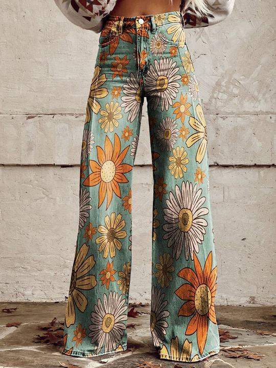 Eleganti pantaloni in denim a gamba larga in vintage sfumato per un look unico