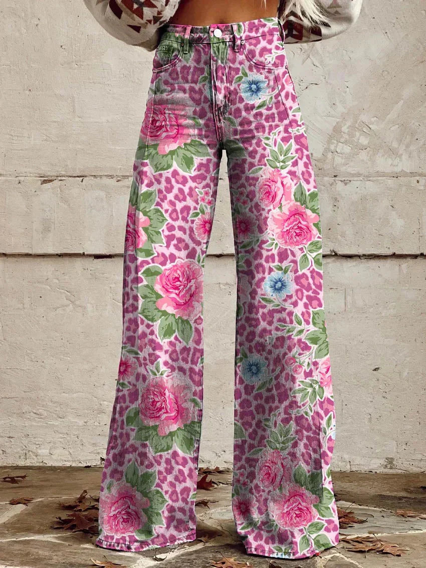 Eleganti pantaloni in denim a gamba larga in vintage sfumato per un look unico