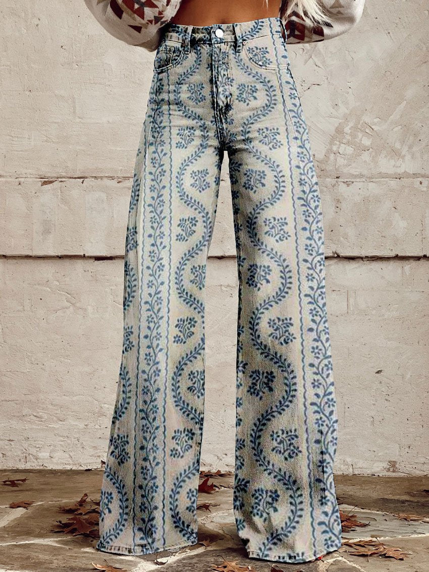 Eleganti pantaloni in denim a gamba larga in vintage sfumato per un look unico