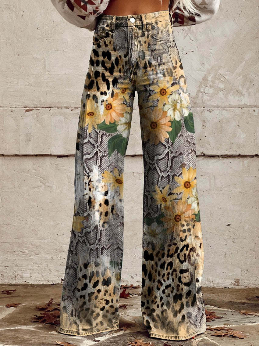 Eleganti pantaloni in denim a gamba larga in vintage sfumato per un look unico