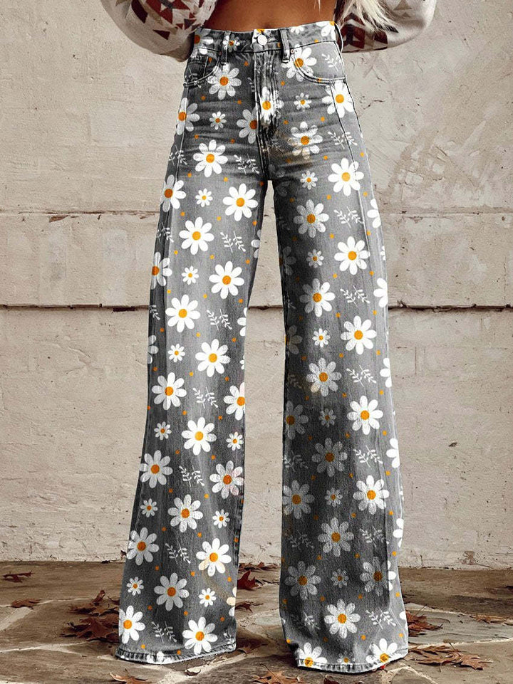 Eleganti pantaloni in denim a gamba larga in vintage sfumato per un look unico