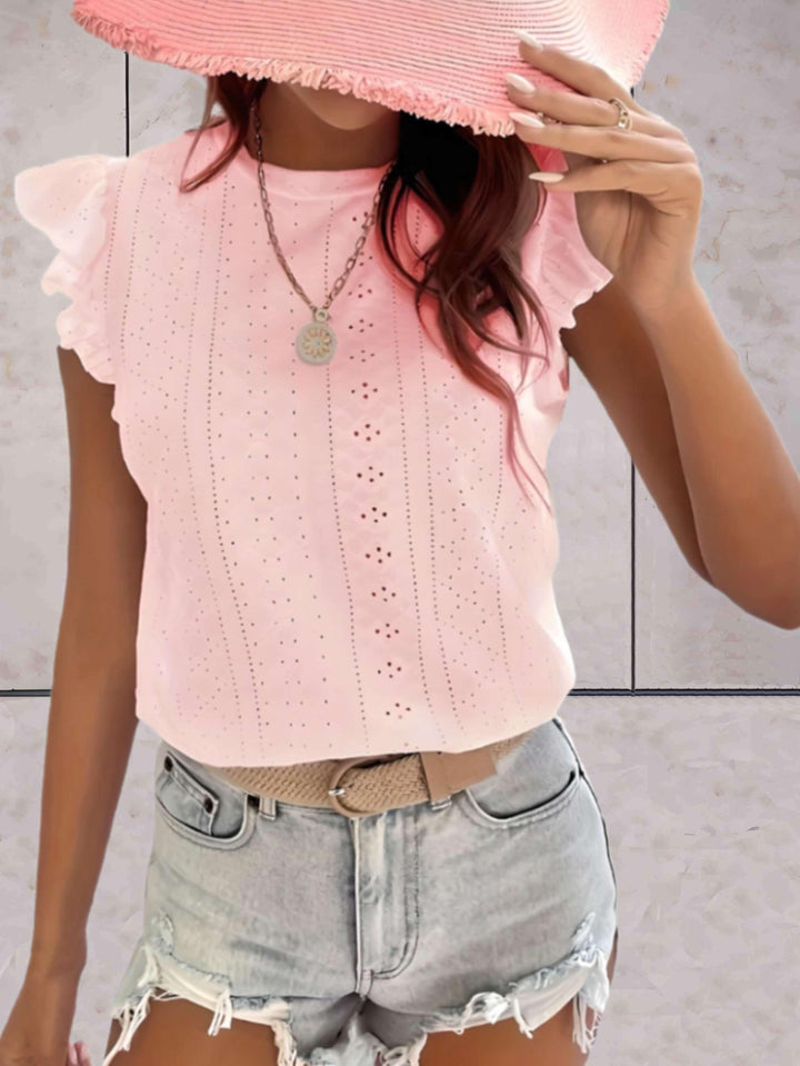 Elegante top voluminoso senza maniche da donna con una scollatura di grande effetto