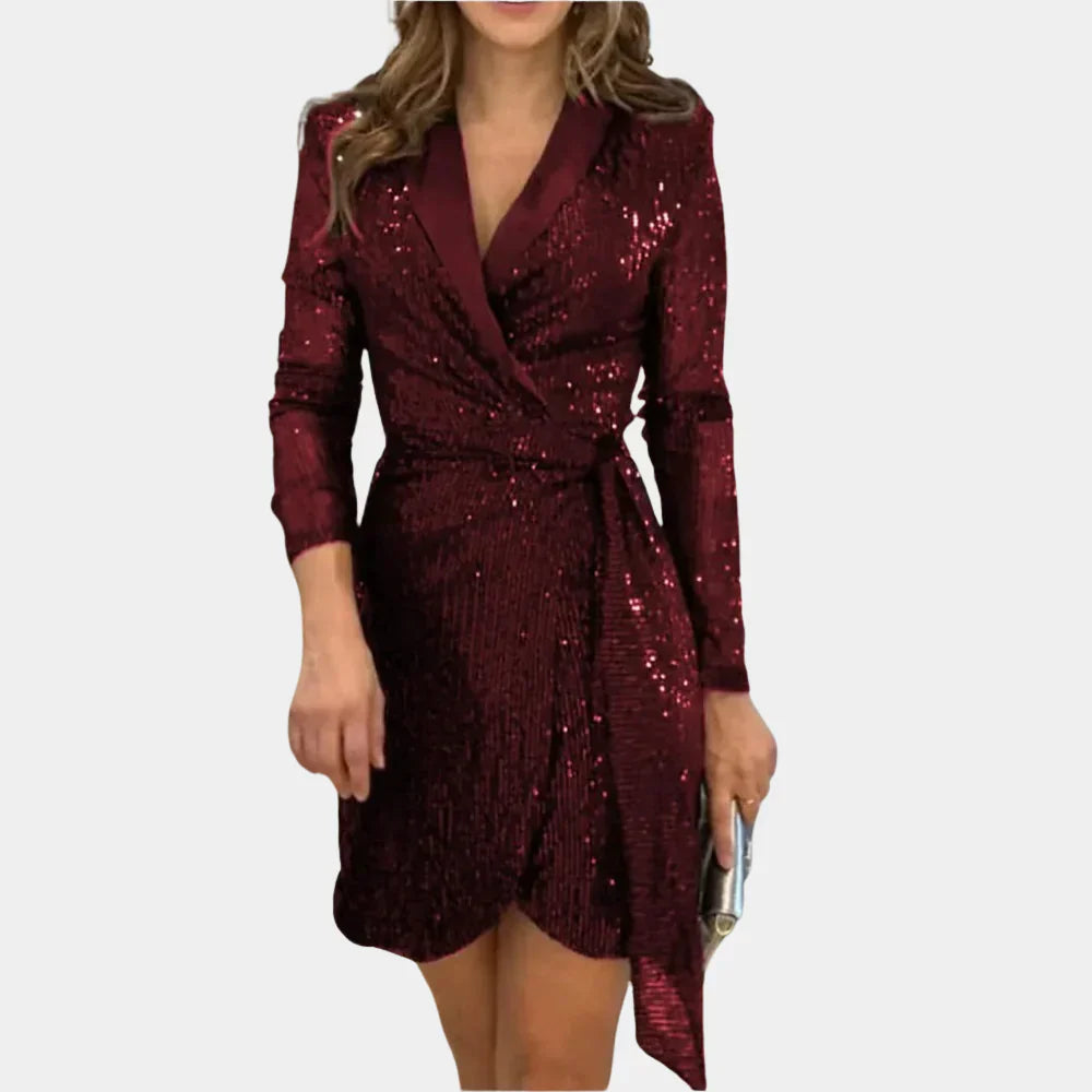 Elegante miniabito Riva con scollo a punta e collo a revers alla moda