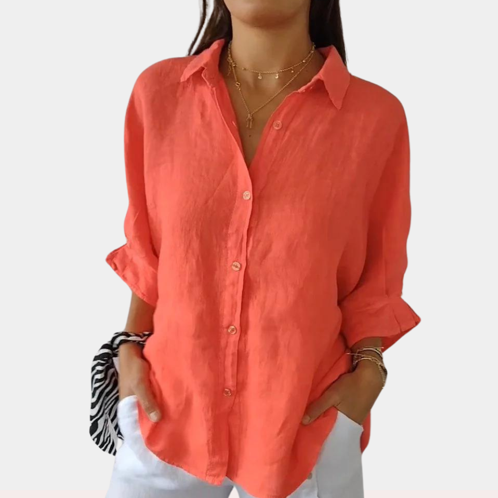 Elyra - Classica blusa in lino con colletto elegante e accento di pizzo alla moda