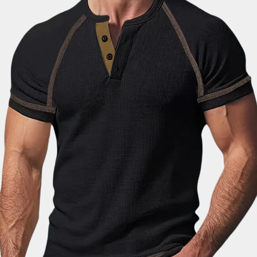 Elegante camicia Henley da uomo in cotone ultra-traspirante - vestibilità slim e manica corta per il massimo comfort quotidiano
