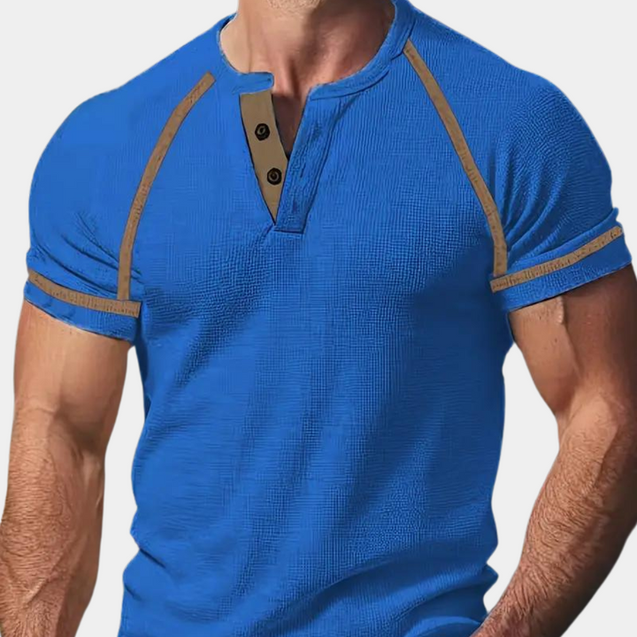 Elegante camicia Henley da uomo in cotone ultra-traspirante - vestibilità slim e manica corta per il massimo comfort quotidiano