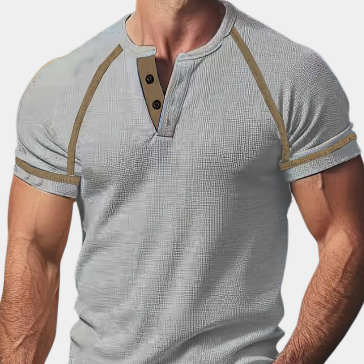 Elegante camicia Henley da uomo in cotone ultra-traspirante - vestibilità slim e manica corta per il massimo comfort quotidiano