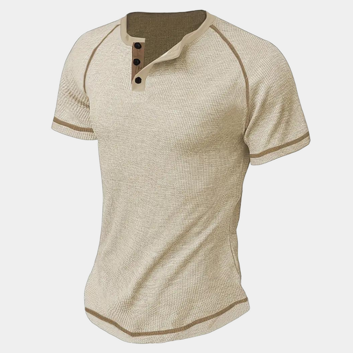 Elegante camicia Henley da uomo in cotone ultra-traspirante - vestibilità slim e manica corta per il massimo comfort quotidiano