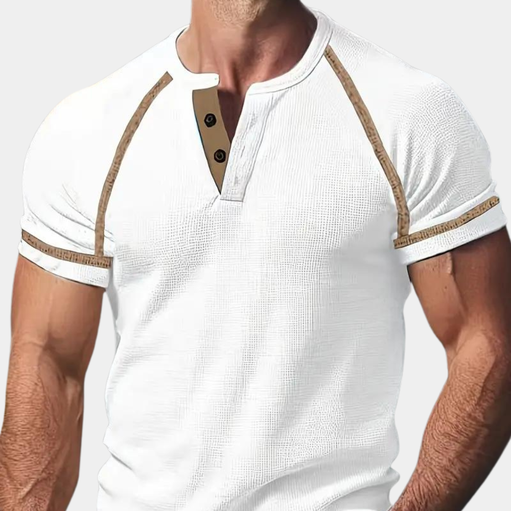 Elegante camicia Henley da uomo in cotone ultra-traspirante - vestibilità slim e manica corta per il massimo comfort quotidiano
