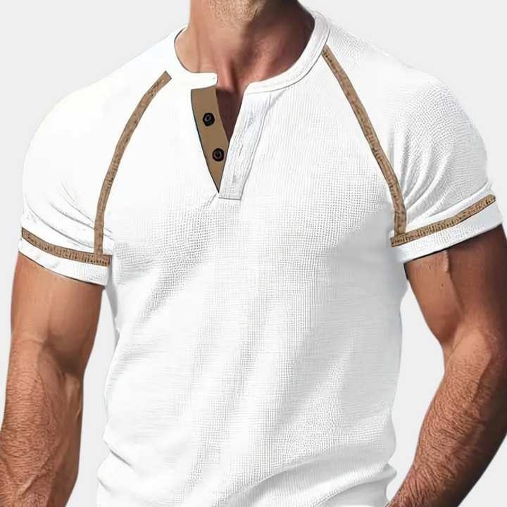 Elegante camicia Henley da uomo in cotone ultra-traspirante - vestibilità slim e manica corta per il massimo comfort quotidiano