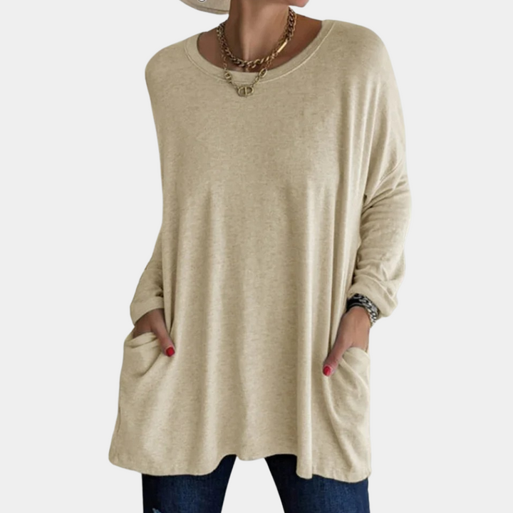 Pull Femme Oversize en Maille Légère avec Col Rond, Manches Longues et Poches pour un Style Confort et Élégant