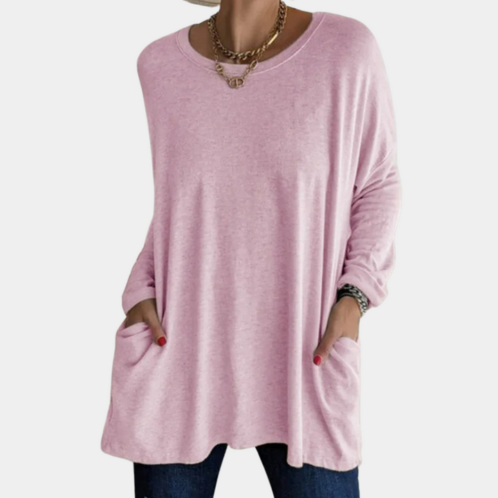 Pull Femme Oversize en Maille Légère avec Col Rond, Manches Longues et Poches pour un Style Confort et Élégant