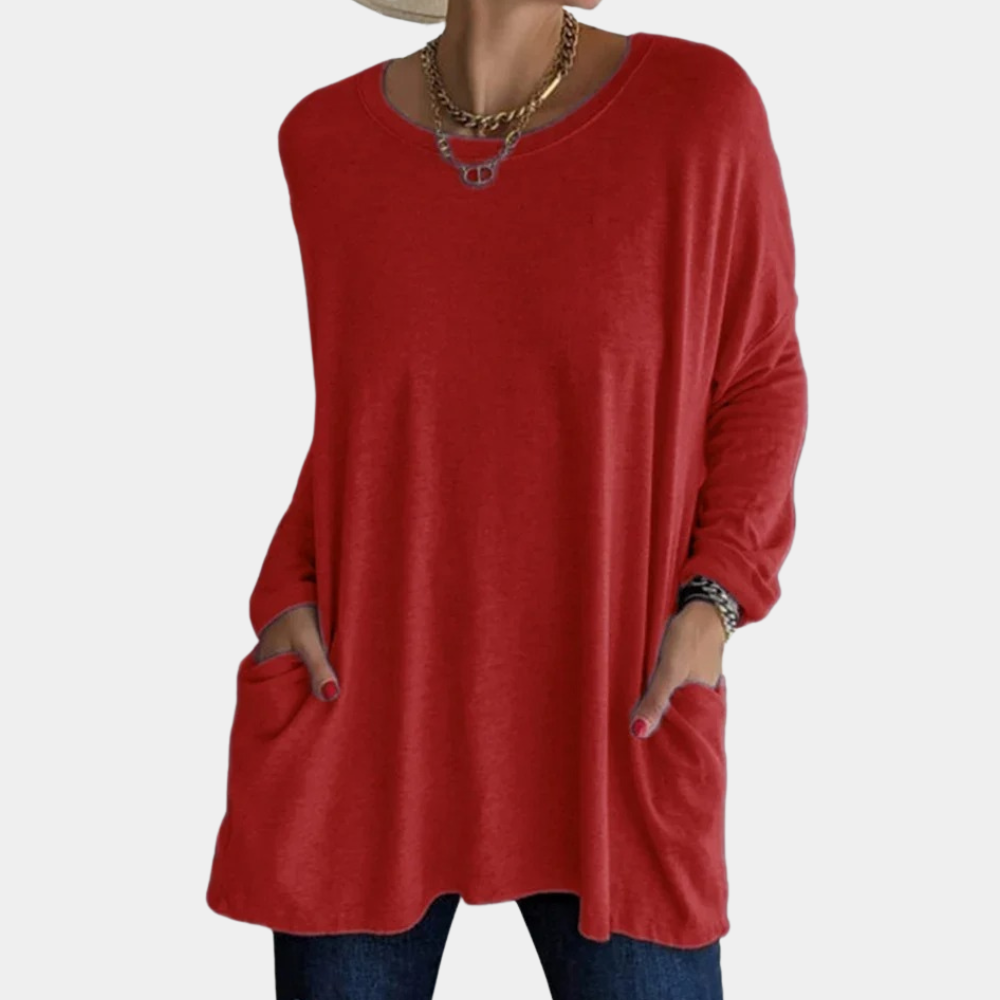 Pull Femme Oversize en Maille Légère avec Col Rond, Manches Longues et Poches pour un Style Confort et Élégant