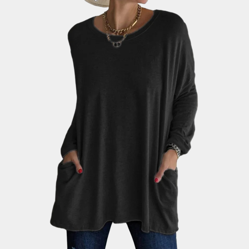 Pull Femme Oversize en Maille Légère avec Col Rond, Manches Longues et Poches pour un Style Confort et Élégant