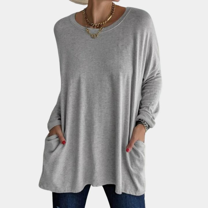 Pull Femme Oversize en Maille Légère avec Col Rond, Manches Longues et Poches pour un Style Confort et Élégant