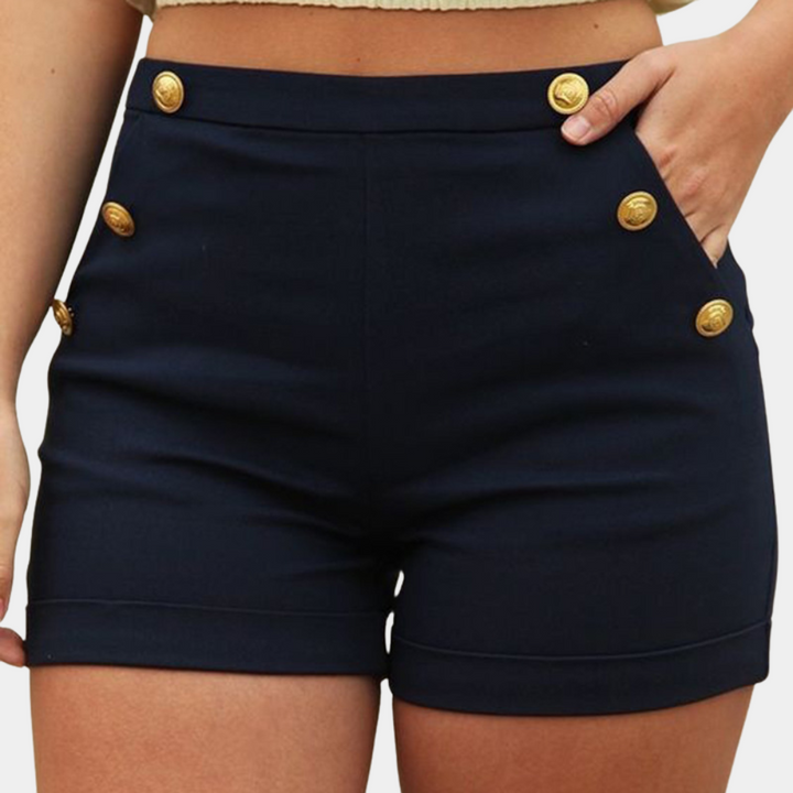Agatha - Eleganti pantaloncini da donna con vistosi bottoni dorati per uno stile unico