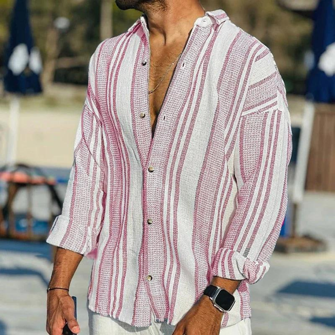 Elegante camicia Adrian da uomo con un motivo sgargiante che evoca una rinfrescante brezza marina