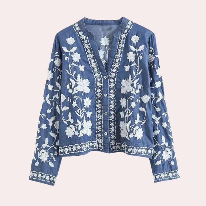 Elegante cardigan Breanne con fiori ricamati per donna