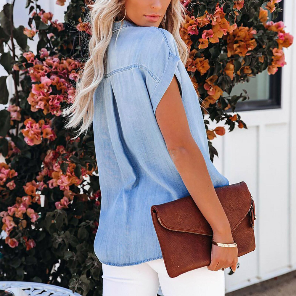 Camicetta moderna in denim da donna Shaloni - Eleganza elegante e casual per ogni occasione!