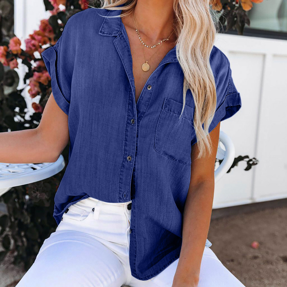 Camicetta moderna in denim da donna Shaloni - Eleganza elegante e casual per ogni occasione!