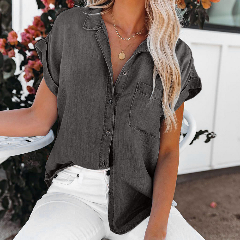 Camicetta moderna in denim da donna Shaloni - Eleganza elegante e casual per ogni occasione!