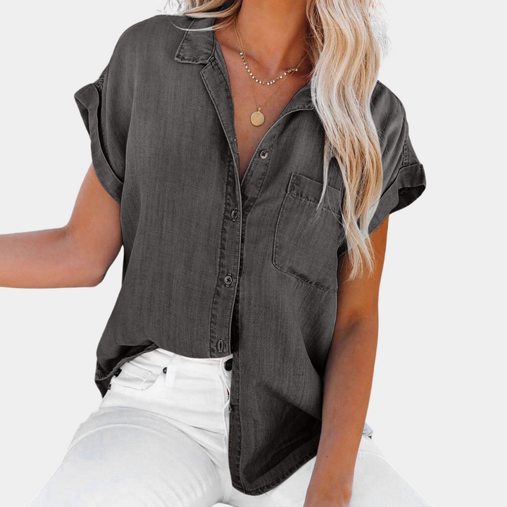 Camicetta moderna in denim da donna Shaloni - Eleganza elegante e casual per ogni occasione!