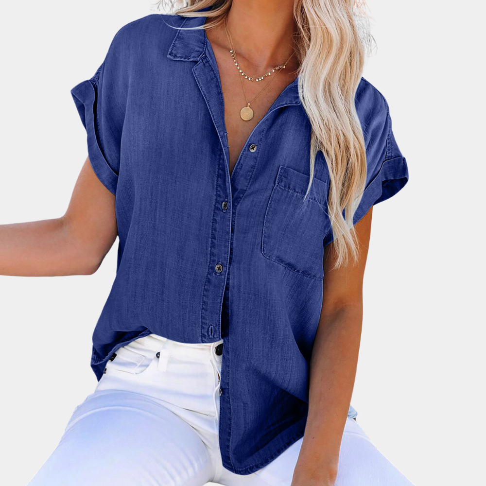 Camicetta moderna in denim da donna Shaloni - Eleganza elegante e casual per ogni occasione!